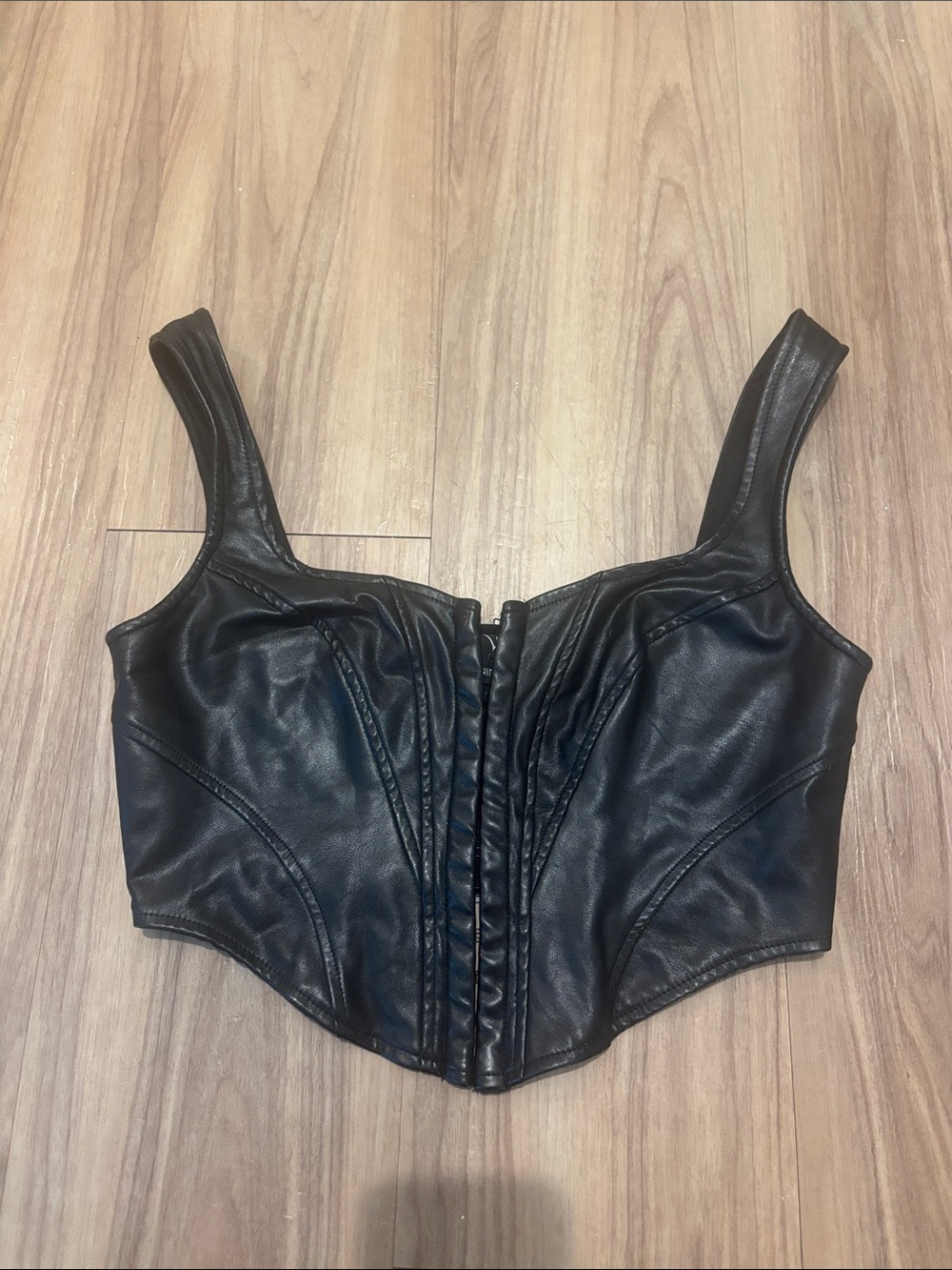 Windsor Black Faux Leather Corset Crop Top with Front Hooks